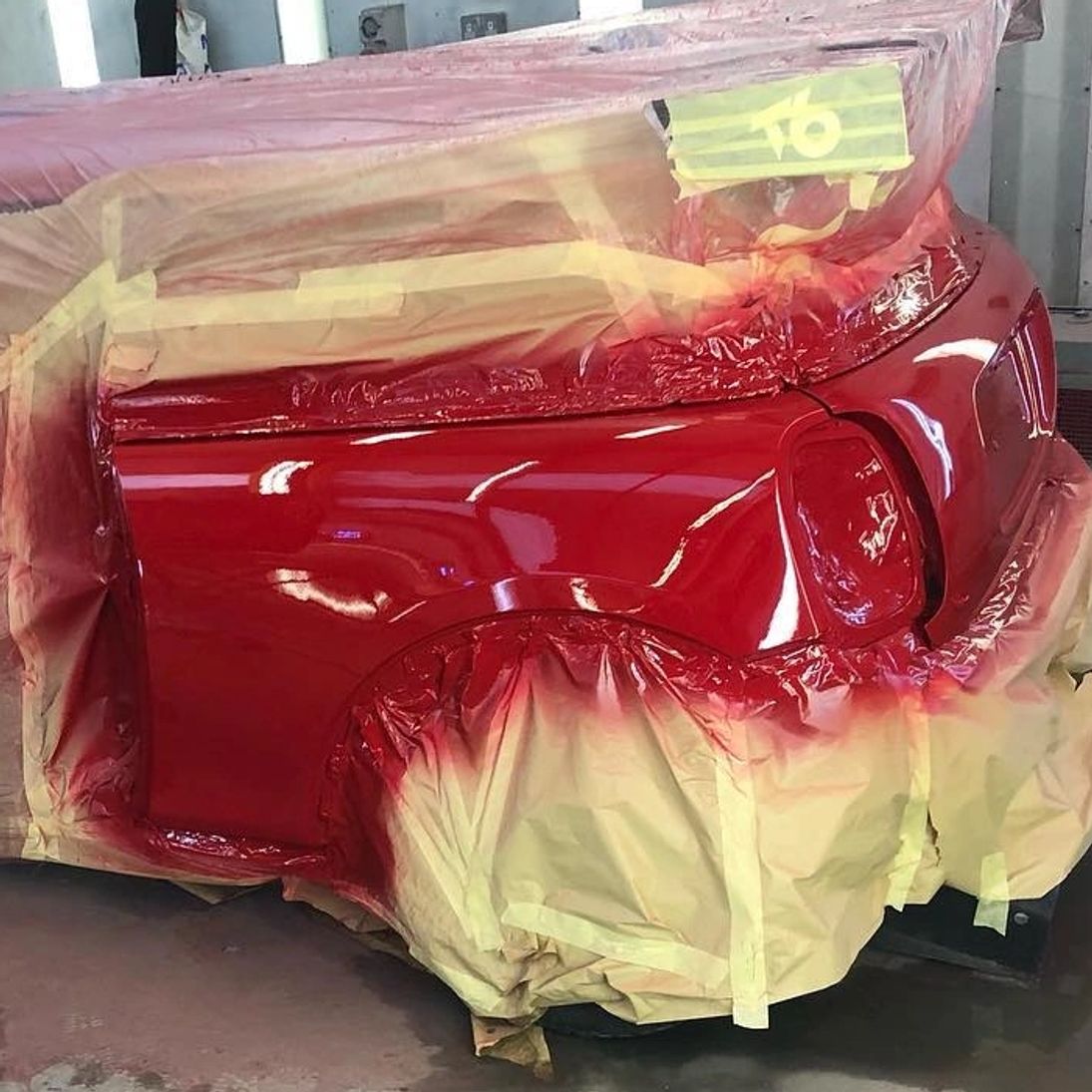 Mini JCW in the paint shop following a repair